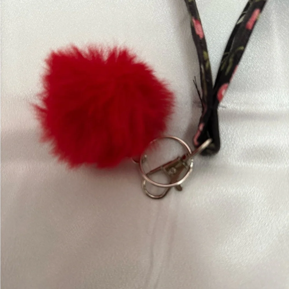 Handmade Cherry Wristlet Keychain with Red Pompom